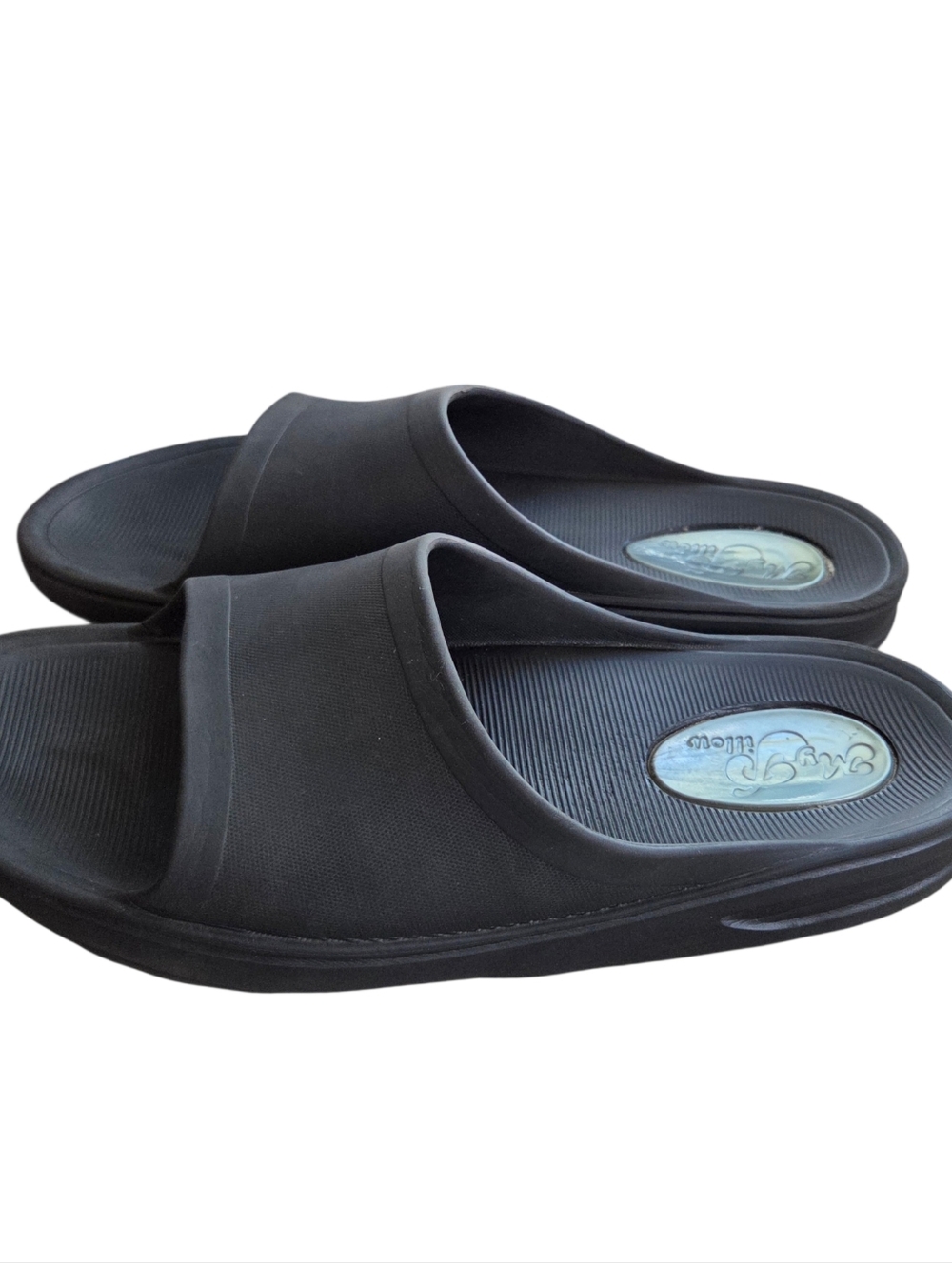My Pillow Slide Sandals Mens Sz 12 Slippers Comfort Recovery Gel Heel Black